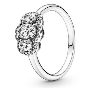 Pandora Elegant Silver Triple Stone Ring. Size 56. Size 7.5